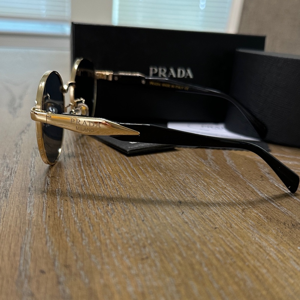 Prada Gold and Black Round Sunglasses - Picture 4 of 6